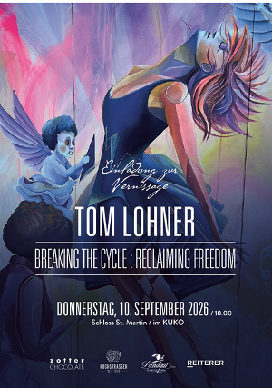 Ein Flyer mit einem Kunstwerk von Tom Lohner