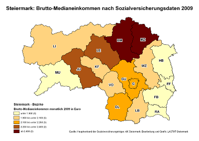 Brutto-Medianeinkommen 2009 SV © Landesstatistik Steiermark Brutto-Medianeinkommen 2009 SV © Landesstatistik Steiermark
