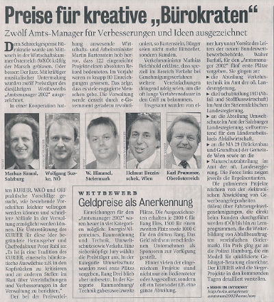 Zeitungsbericht - Kurier vom Donnerstag, 12. September 2002