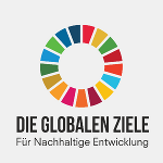 Logo der Nachhaltigkeitsziele: Kreis aus bunten Feldern mit dem Text 'DIE GLOBALEN ZIELE - Für Nachhaltige Entwicklung'.