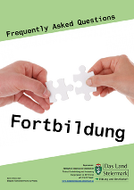 Das Cover des FAQ der Fortbildung. Zwei Hände halten zwei Puzzleteile. 