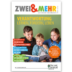 Deckblatt des ZWEI & MEHR-Familienmagazins, Winterausgabe zum Thema "Verantwortung lernen, fördern, leben".