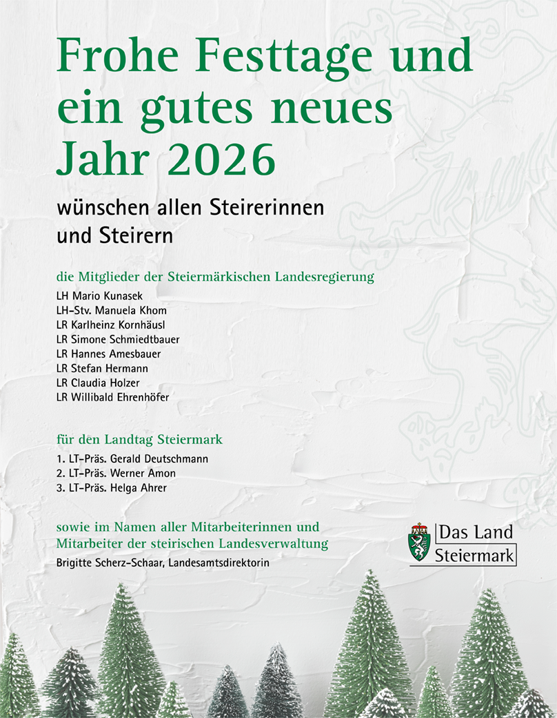 Weihnachts- und Neujahrswünsche des Landes Steiermark
© Land Steiermark