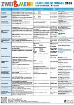 Downloadmöglichkeit als PDF auf dieser Seite. Das Bild zeigt einen Ausschnitt der Auflistung der wichtigsten sozialen Leistungen auf Landes- und Bundesebene. 