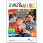 Deckblatt des ZWEI & MEHR-Familienmagazins, Frühlingsausgabe zum Thema "Gemeinsam geht's leichter".