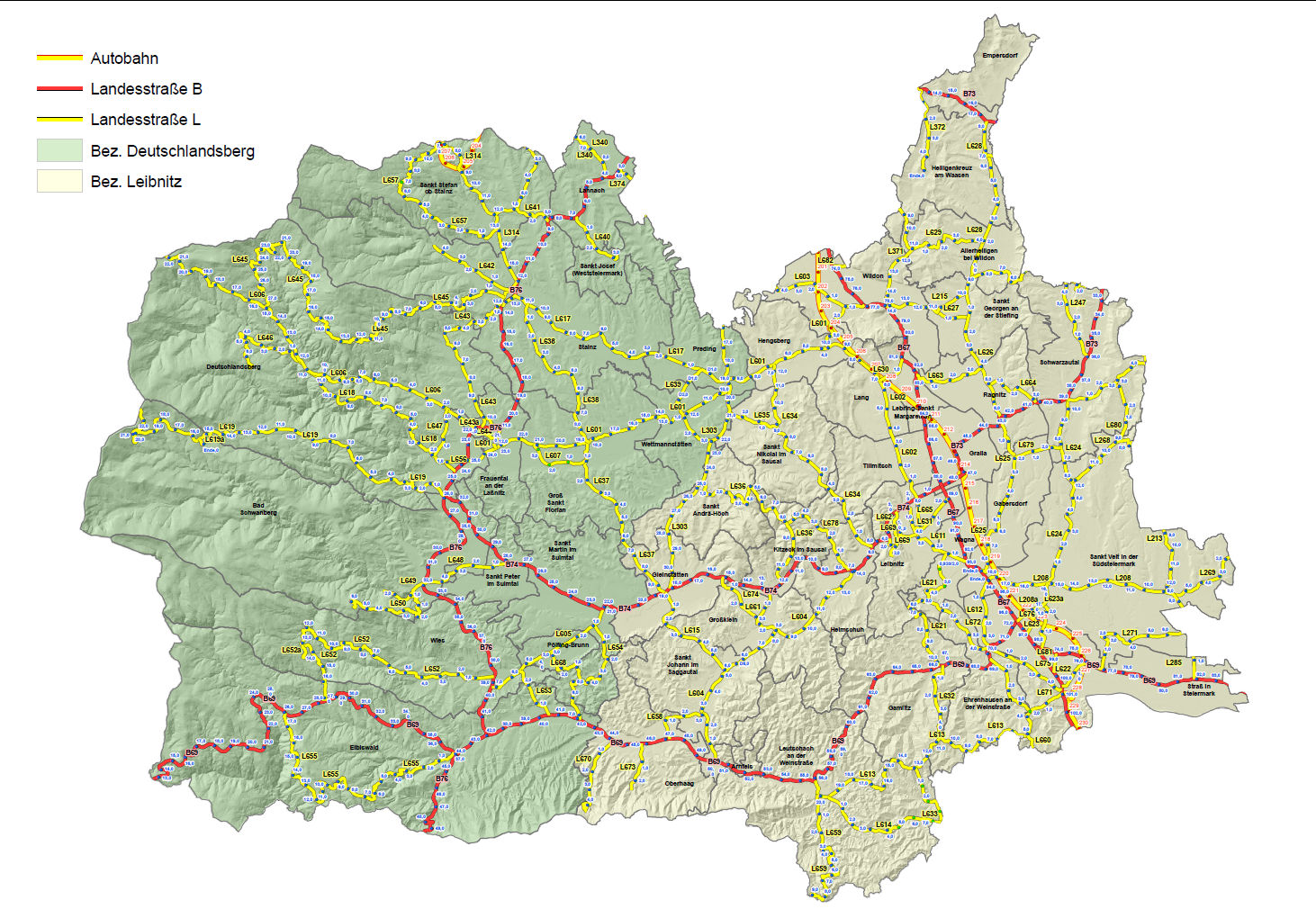 Übersichtskarte Betreuungsgebiet BBL Südweststeiermark, Deutschlandsberg, Leibnitz