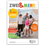 Titelblatt einer Ausgabe von ZWEI & MEHR-Familienmagazin