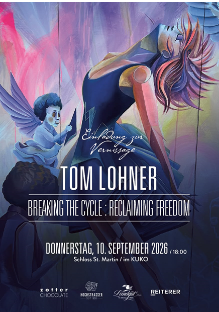 Ein Flyer mit einem Kunstwerk von Tom Lohner