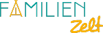 Logo mit dem Schriftzug 'FAMILIEN Zelt' in zwei Farben. Das 'A' ist durch ein stilisiertes Zeltdach ersetzt.