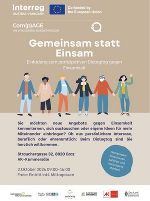 Eventplakat: Menschen verschiedener Altersgruppen und Hintergründe symbolisieren Verbundenheit. Infos zum Dialogtag.