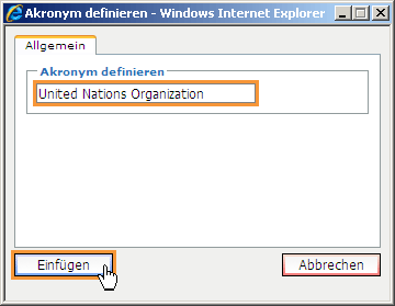Screenshot: Akronym definieren