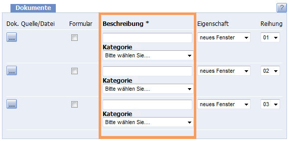 Sie sehen dann die neuen Auswahlfelder bei "Dokumente"