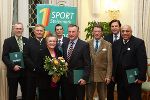 Maximilian Pichler, Wolfgang Malik, Wolfgang Bombardella, Erich Pöltl (Ehrenringträger) mit Gattin, Manfred Herfert, LH Franz Voves und Reza Zadehmohammad bei der Ehrung verdienter Sportfunktionäre (v.l.) © Foto: Melbinger; Abdruck bei Quellenangabe honorarfrei