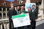 Gruppenbild der Neptunpreisträger 2013 bei der Preisverleihung (v.l.n.r) mit LR Johann Seitinger, dem Sieger Mario Maindl, dem 2. Engelbert Weidhofer, dem drittplatzierten Raimund D'Alonzo sowie dem A14-Leiter HR DI Johann Wiedner © Lebensressort