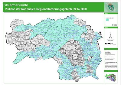 Steiermarkkarte Kulisse der Nationalen Regionalförderungsgebiete 2014-2020