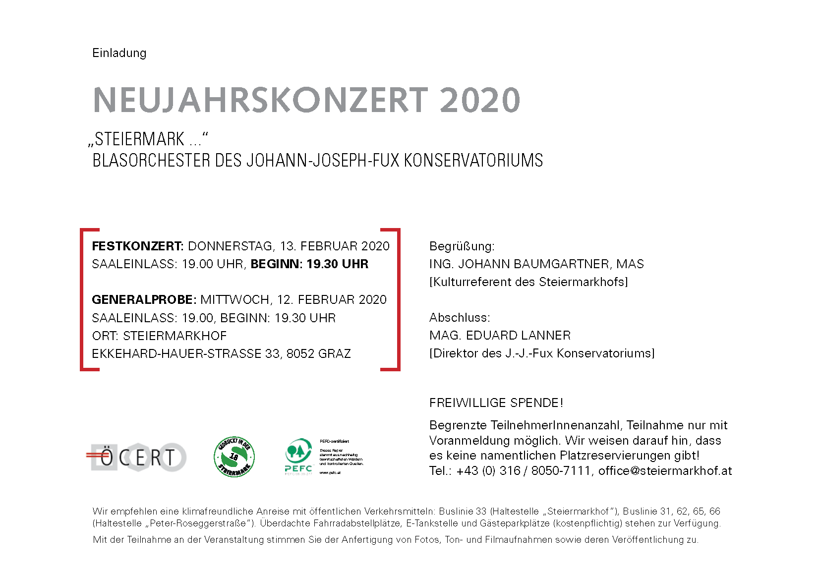 Neujahrskonzert - "Steiermark..."  - am 13. Februar 2020