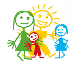 Zeichnung einer Familie mit zwei Erwachsenen, ein Kind steht schon bei ihnen, das zweite wird mit offenen Armen empfangen. Zeichnung einer Familie mit zwei Erwachsenen, ein Kind steht schon bei ihnen, das zweite wird mit offenen Armen empfangen.