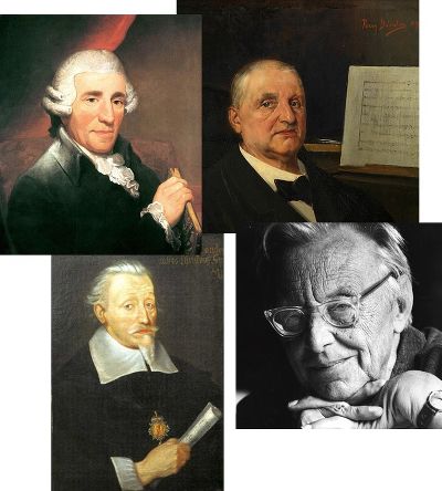 Josef Haydn, Anton Bruckner, Heinrich Schütz, Carl Orff 