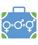 Zeichnung eines Koffers mit den Symbolen für Männlich und Weiblich, die gemeinsam ein neues Symbol ergeben