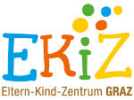 Logo EKIZ Graz in Form des Schriftzuges in bunten Buchstaben und Punkten