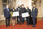 Gerald Schöpfer, Eva Poleschinski, LH Hermann Schützenhöfer, Franz Krainer, Karl-Albrecht Kubinzky und Klaus Poier (v.l.) bei der Verleihung der Krainer-Preise in der Aula der Alten Universität in Graz