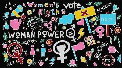 Symbolbild Women Power, eine Reihe von Kritzeleien des Feminismus, der Frauenrechte.