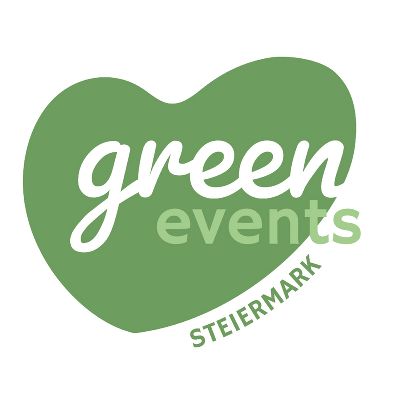 Ein grünes Herz mit den Worten green events steiermark
