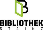 Logo Bibliothek Stainz, schwarzer Schriftzug mit grünem Viereck