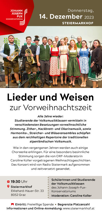 Lieder und Weisen zur Vorweihnachtszeit © Land Steiermark, Konservatorium Lieder und Weisen zur Vorweihnachtszeit