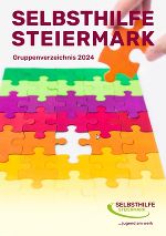 Deckblatt der Broschüre Selbsthilfe Steiermark Gruppenverzeichnis 2024, bunte Puzzelsteine