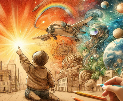 Das Cover des Programms zur Fachtagung 24. Es zeigt ein KI-generiertes Bild: Ein Kind im Sonnenschein einer Fantasielandschaft.