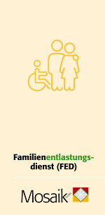 Mutter, Vater, Kind im Rollstuhl mit einer gelben Umrisslinie dargestellt