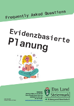 Das Cover des FAQ zur Evidenzbasierten Planung. Zwei grüne Balken, etwas Schrift, eine Comic-Figur.