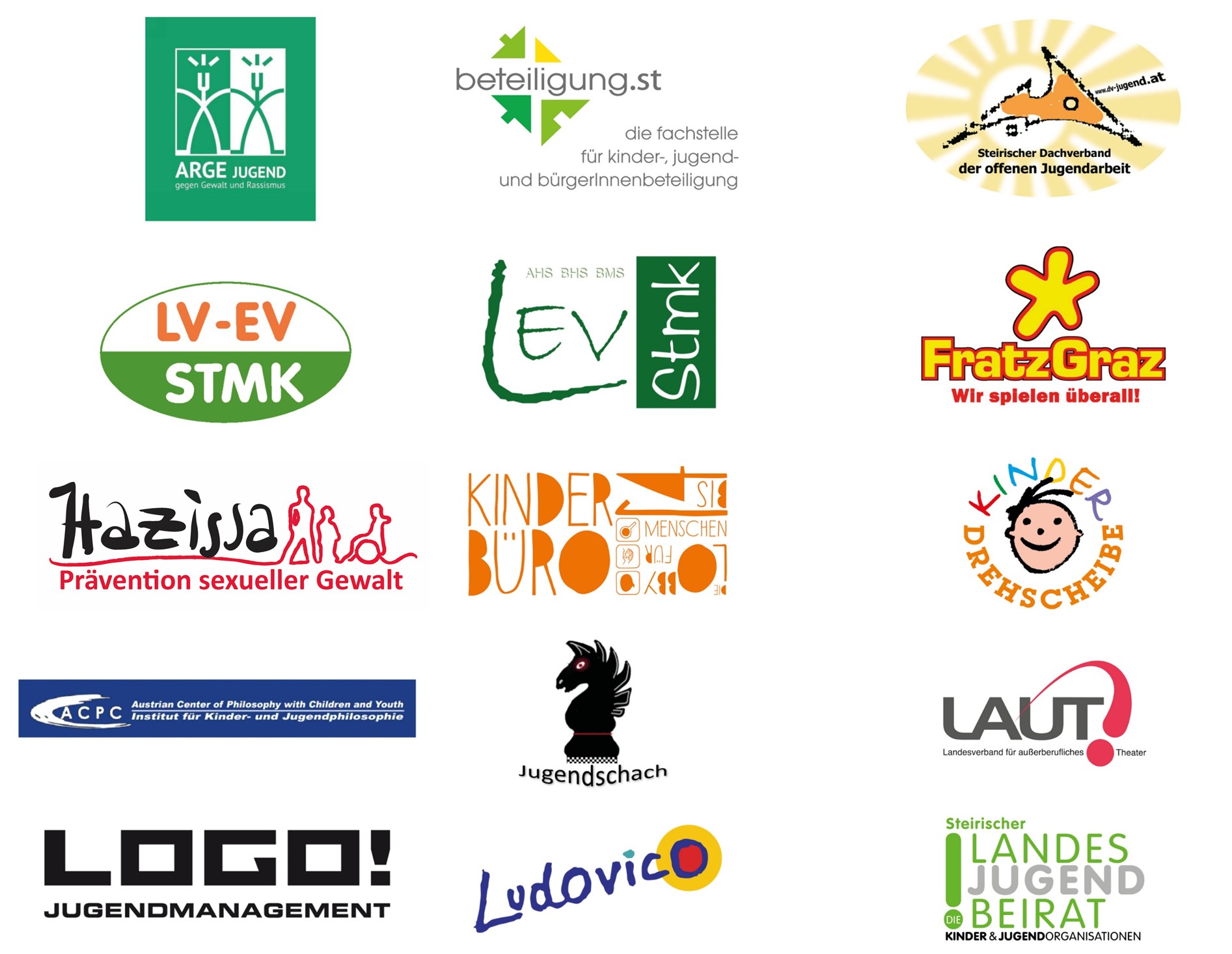 Das Bild zeigt eine Collage der Logos aller Vereine am Karmeliterhof in Graz. Es beinhaltet Fachstellen aus den Bereichen Kinder- und Jugendarbeit und Familie!
 Zur jeweiligen Homepage gelangen Sie durch ein Anklicken des Logos bzw. über die Auflistung unten.