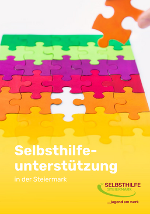 Deckblatt der Broschüre Selbsthilfeunterstützung in der Steiermark, bunte Puzzlesteine 