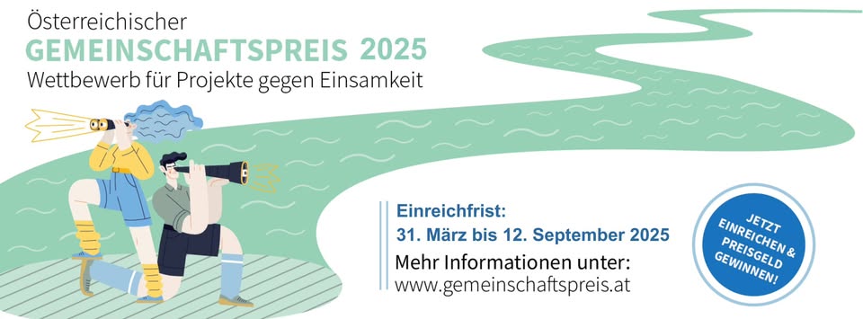 Sujet zum Gemeinschaftspreis 2025 mit Informationen wie Einreichfrist, Website usw., diese finden sind auch auf dieser Seite. Sujet zum Gemeinschaftspreis 2025 mit Informationen wie Einreichfrist, Website usw., diese finden sind auch auf dieser Seite.